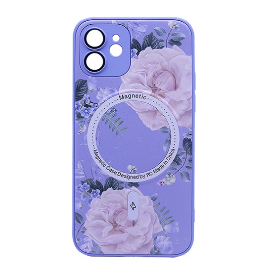 Flower Design Magnetic Case for Apple iPhone 12 Purple